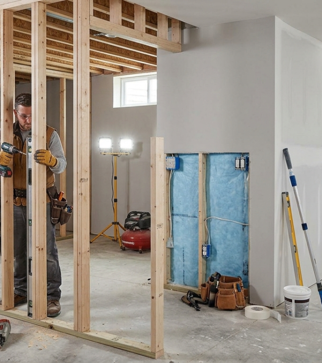 basement wall framing & drywall finishing
